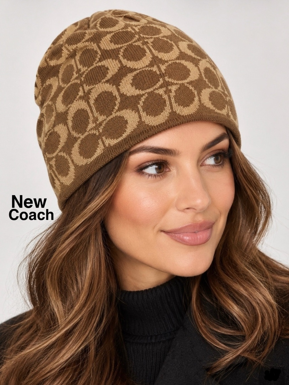 New COACH SIGNATURE LOGOKNIT BEANIE KHAKI Light brown/Beige &Tag OS⭐️⭐️
